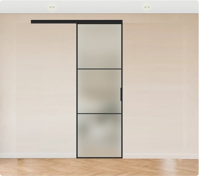 Вдоль стены · Одна створка, 1 трек · LOFT 2 · Чёрный · М1 сатин — перегородка Invisible Doors