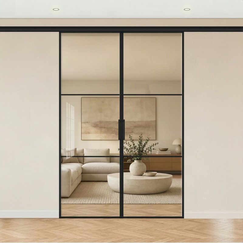 Раздвижная перегородка вдоль стены, 2 створки (синхро) — 3D-модель Invisible Doors